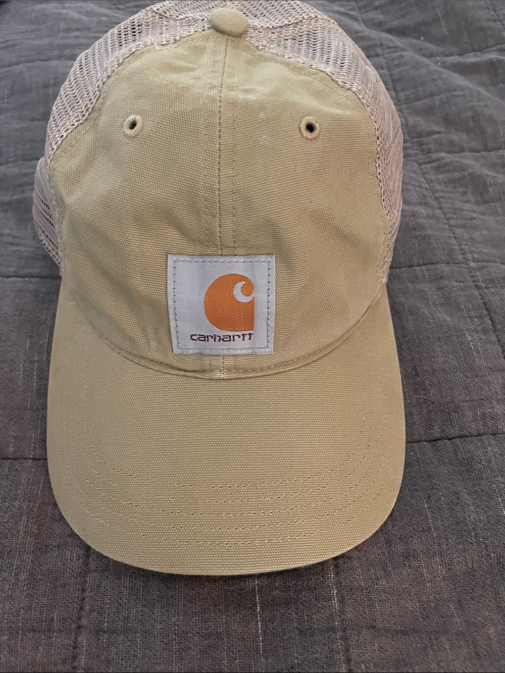 Carhartt Khaki Tan Mesh-Back Baseball Cap with Orange Logo